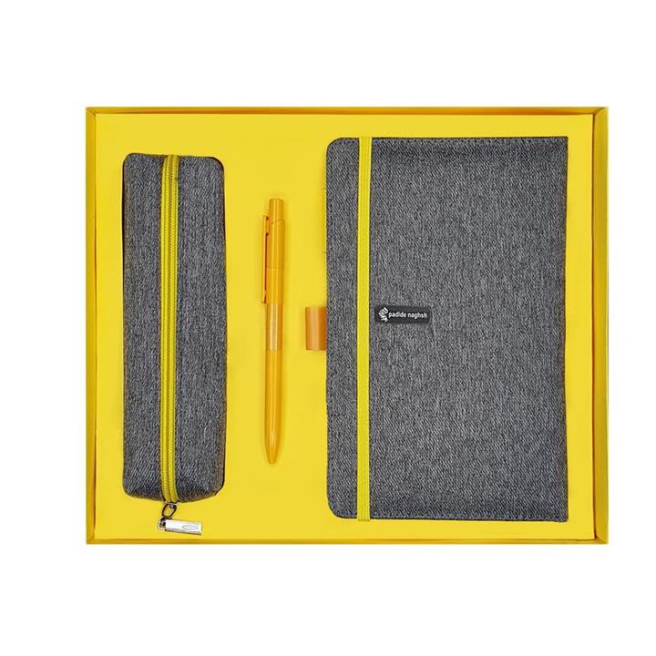 ست دفتر یادداشت و جامدادی پدیده نقش بسته 3 عددی زرد